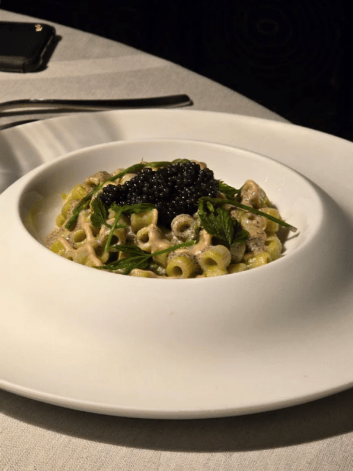 Pasta with char caviar plated at Feel Como restaurant