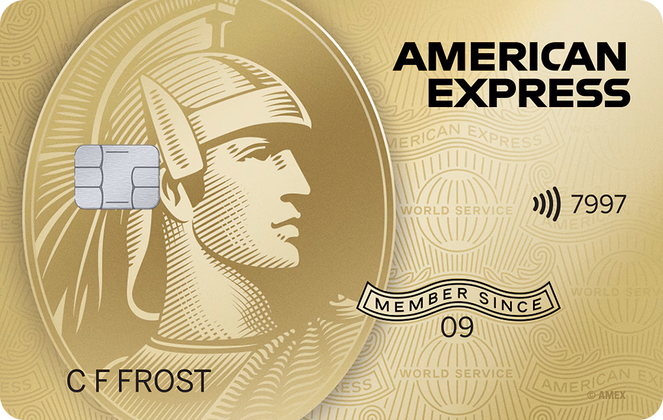 American Express card in gold with the Centurion logo and chip