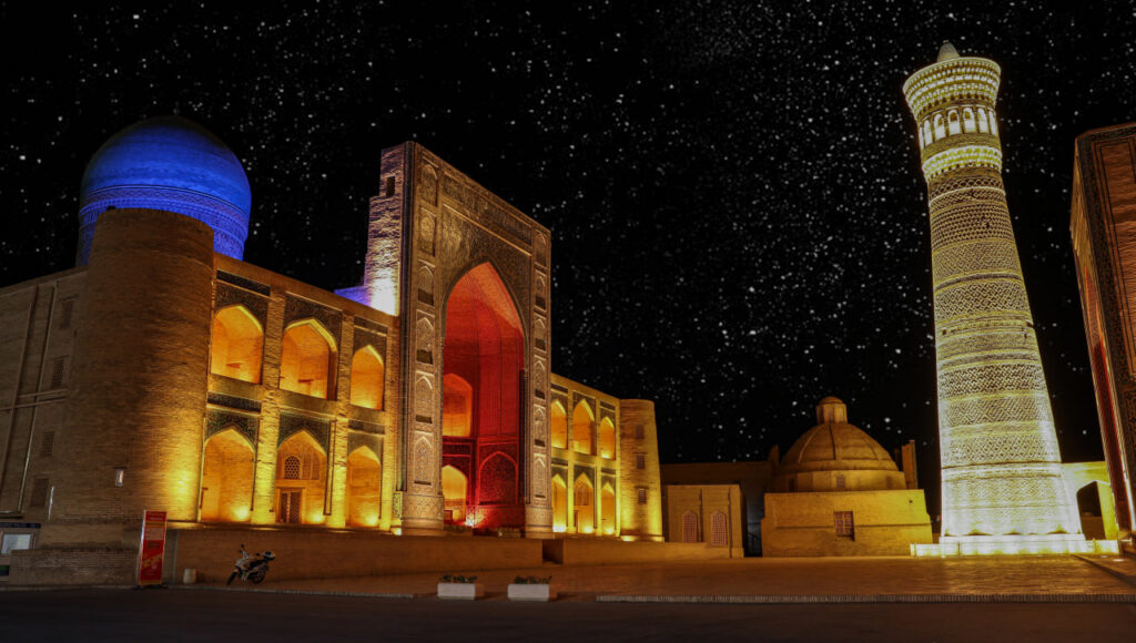 The Kalyan Minaret and Kalyan Mosque at the Poi Kalyan complex in Bukhara