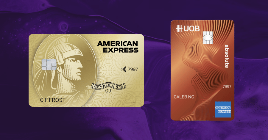 American Express card beside a UOB Absolute Cashback card, side by side for comparison