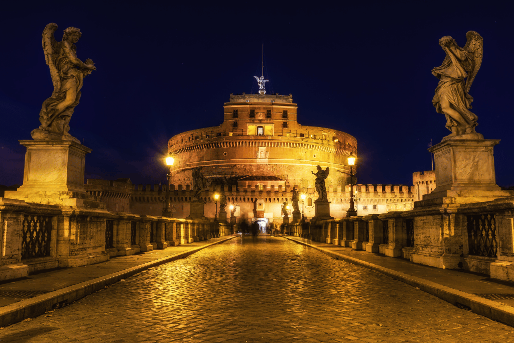 Castel Sant'Angelo's circular fortress beside the Tiber river