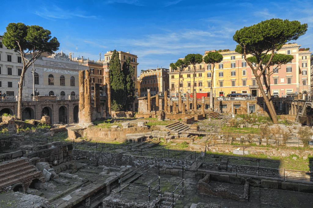 Sunken Roman ruins at Largo di Torre Argentina, home to a cat sanctuary
