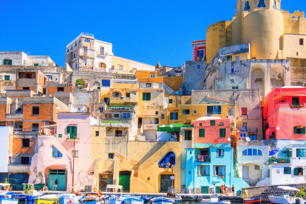 Naples' coastal cityscape seen from above