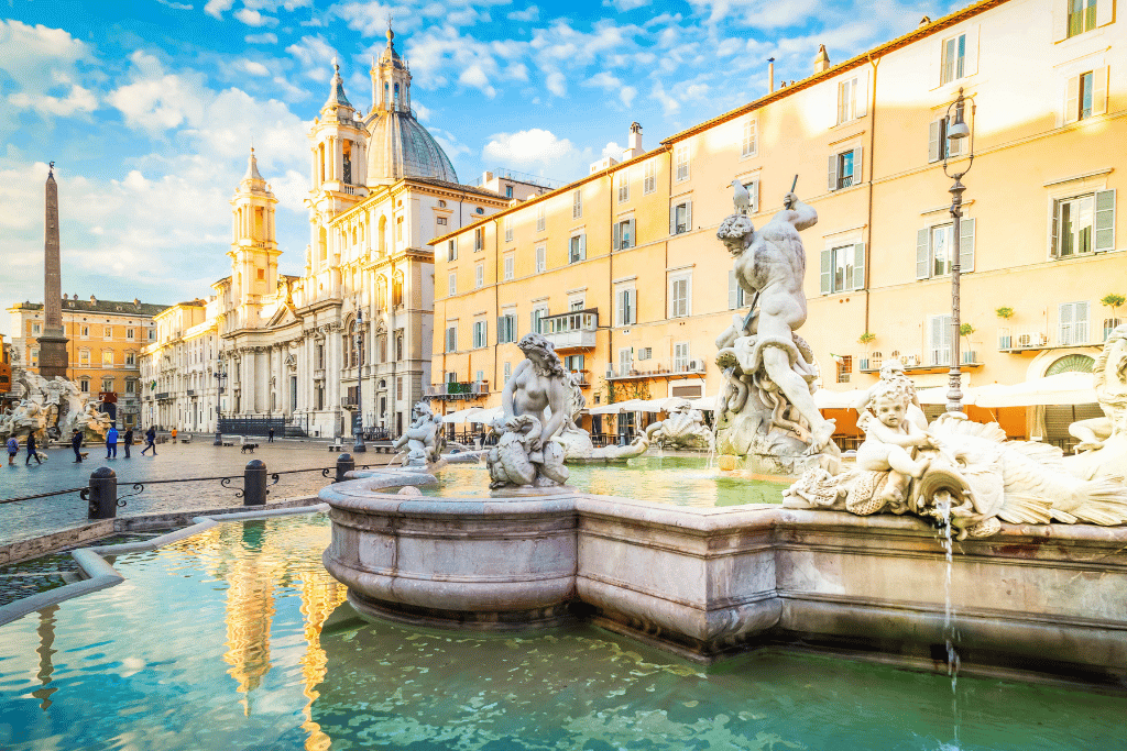 Piazza Navona's long oval square with its central fountain