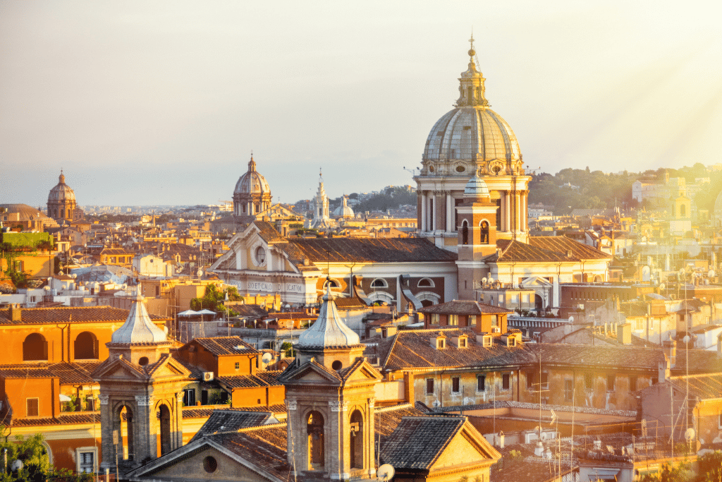 Rome's domed skyline glowing at golden hour